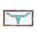 Framed Wooden Longhorn Skull Wall Plaque with Turquoise