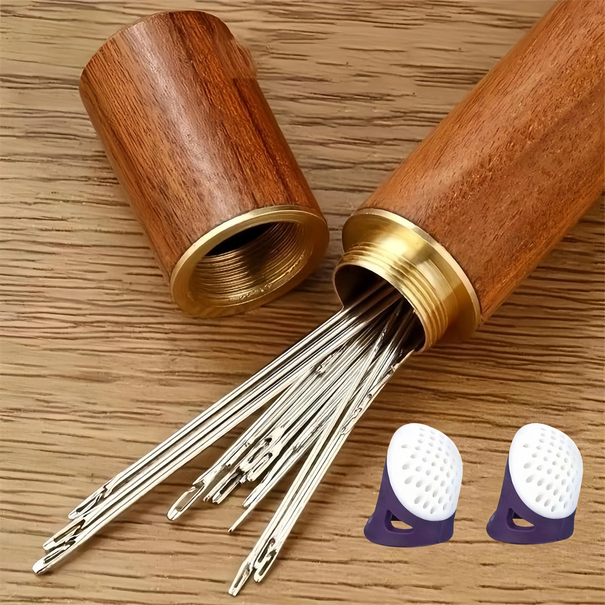 Long Steel Hand Needles in Wooden Case