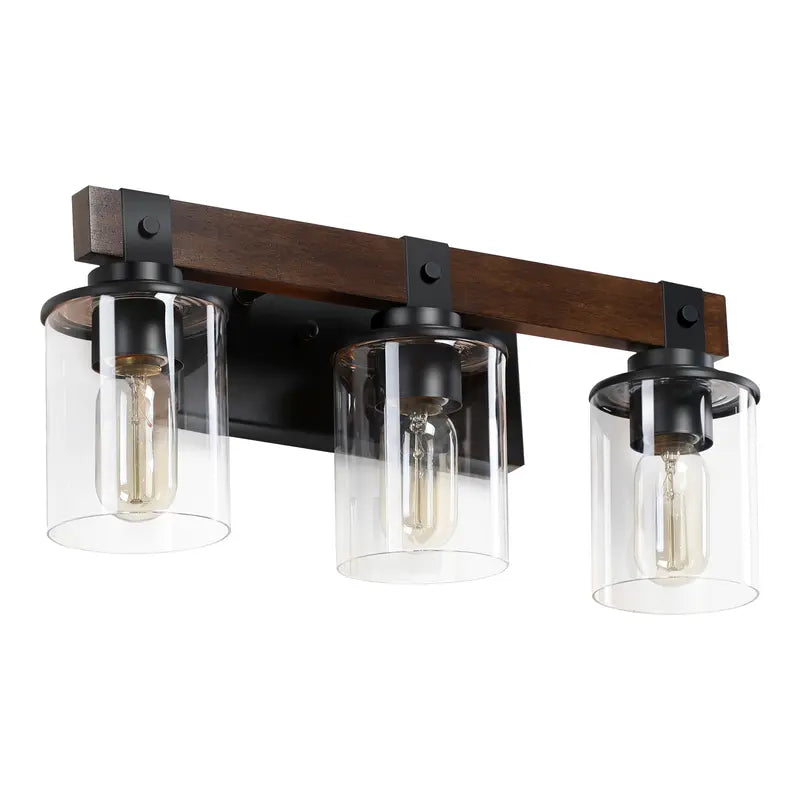 Three-Light Wood and Glass Vanity Wall Sconce