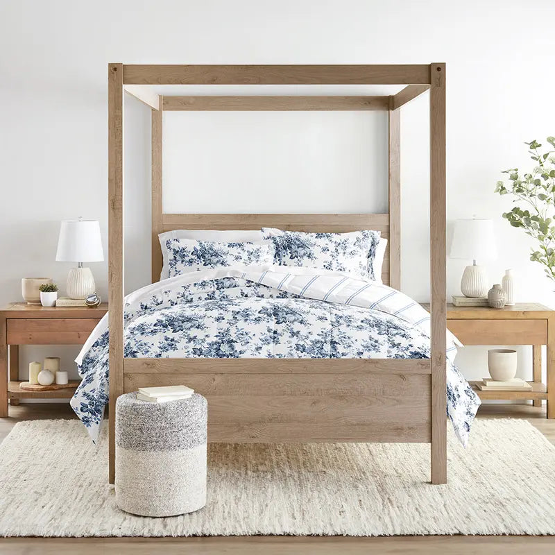 Blue and White Floral Reversible Comforter Set