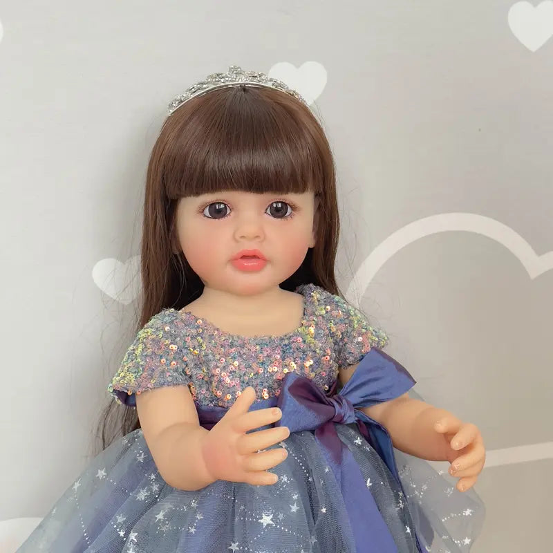 Long-Haired Doll in Blue Sequin Tulle Dress