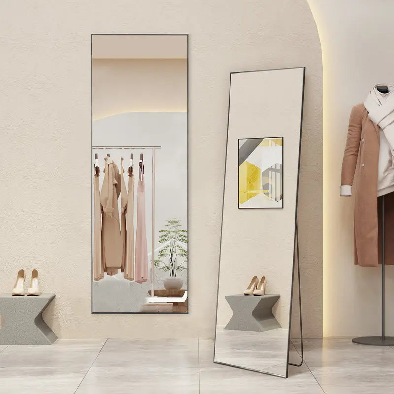 Tall Rectangular Floor Mirror With Slim Black Frame