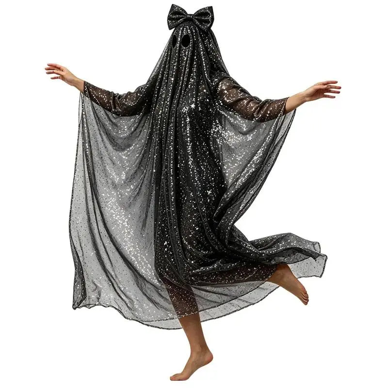 Pink Sequin Hooded Ghost Cape Costume with Bow