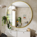 Large Round Wall Mirror with Gold Frame