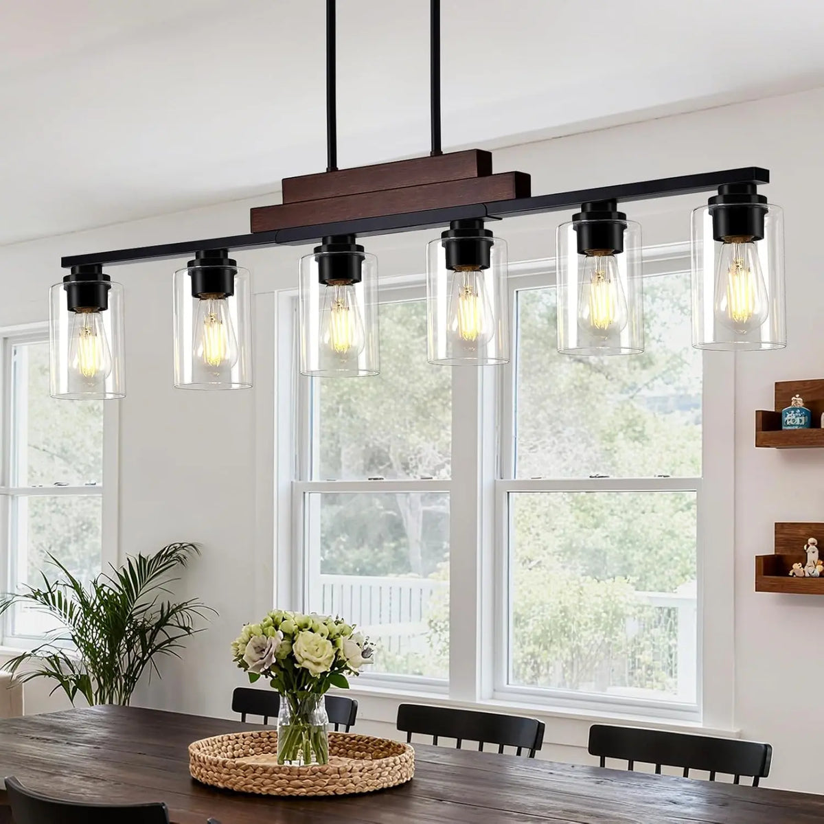 Six-Light Linear Pendant with Glass Shades