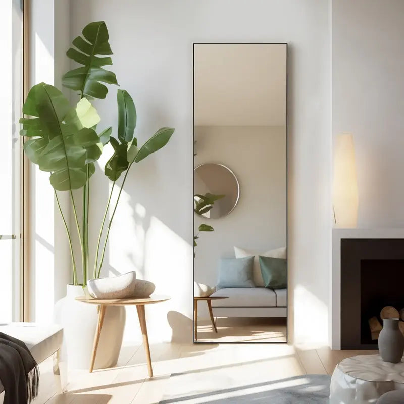 Tall Rectangular Floor Mirror With Slim Black Frame