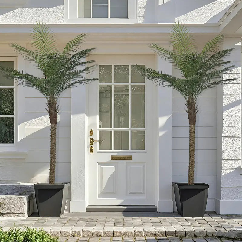 Tall Artificial Palm Trees In Black Pots, Pair