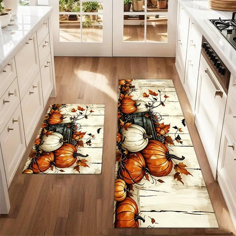 Two-Piece Pumpkin Print Kitchen Floor Mat Set