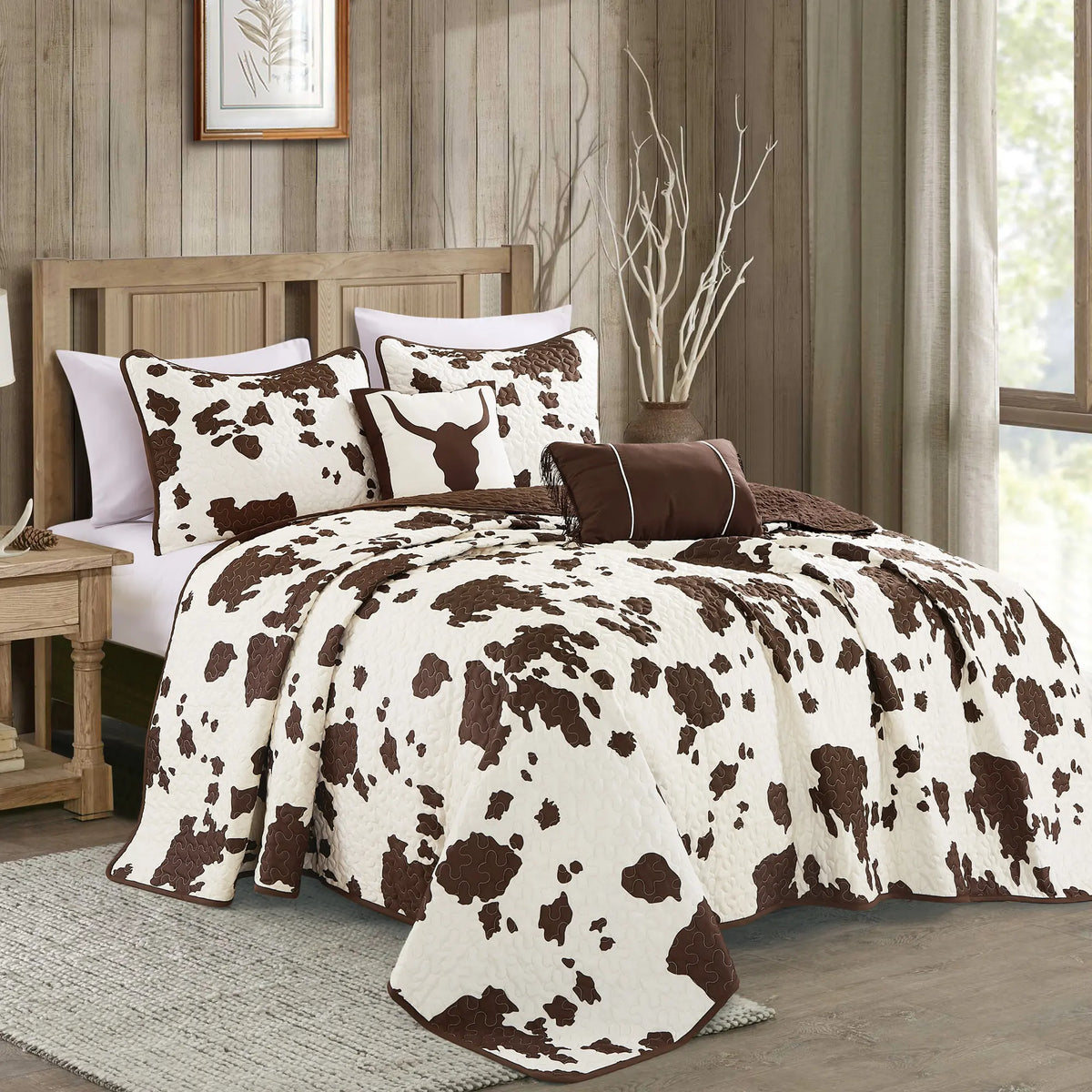 Brown and White Cow Print Quilt Bedding Set
