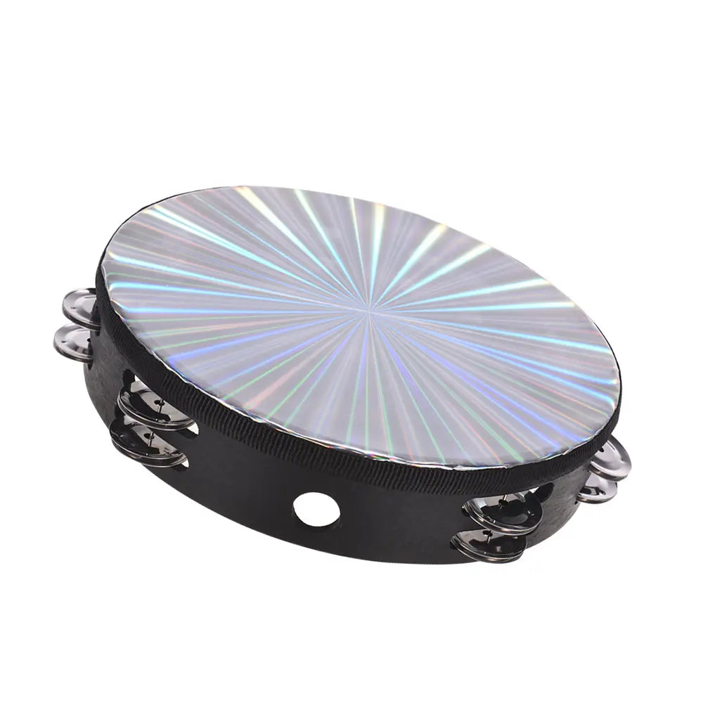 Round Black Wood Tambourine with Metal Jingles