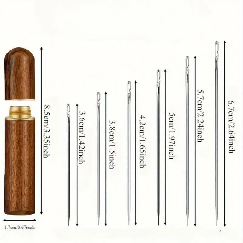 Long Steel Hand Needles in Wooden Case