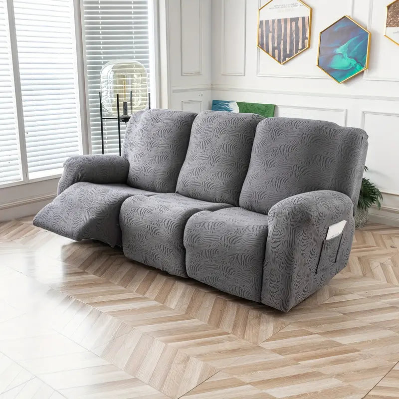 Grey Textured Stretch Recliner Sofa Slipcover