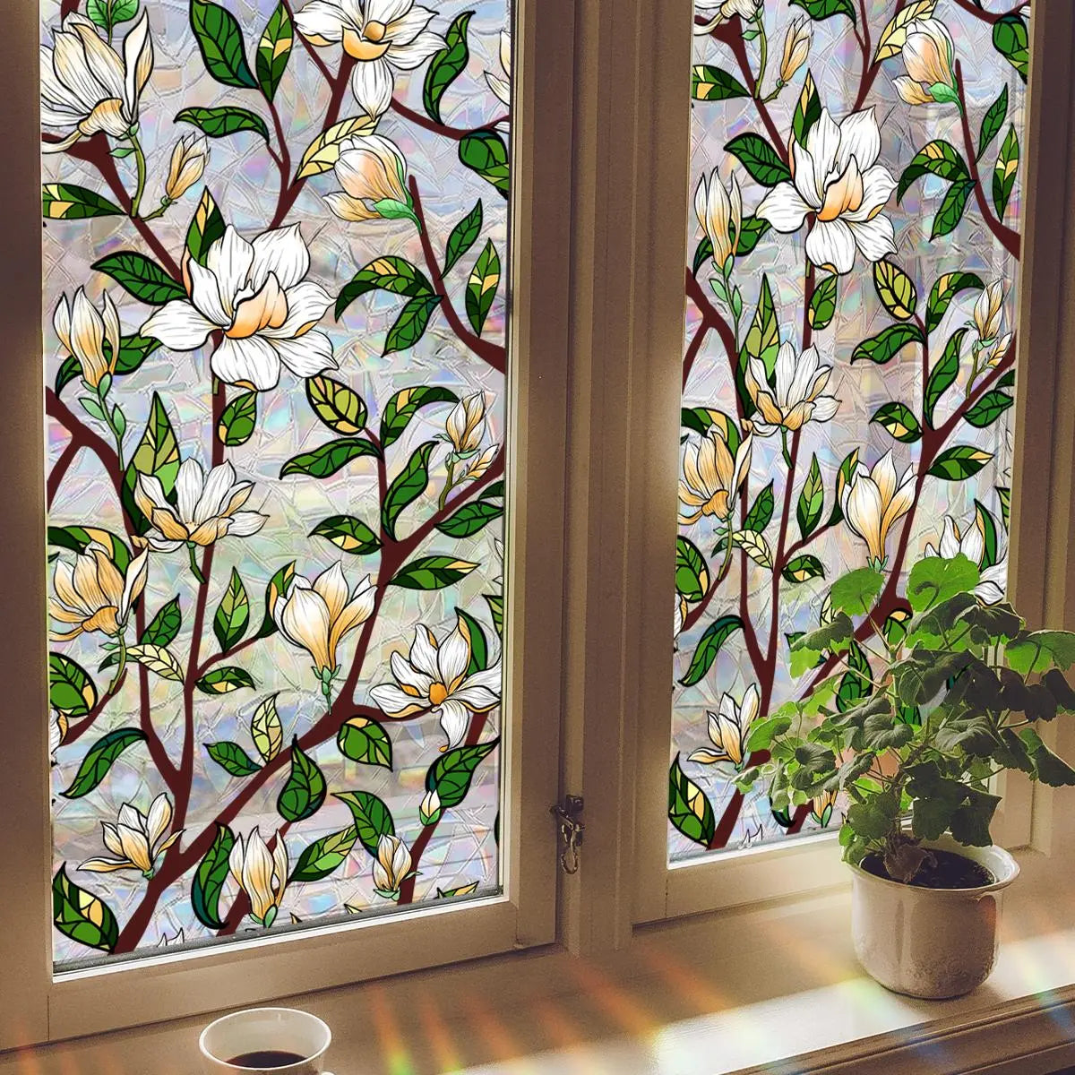 Magnolia Flower Stained Glass Window Film
