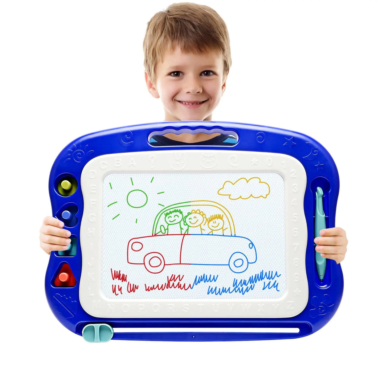Blue Magnetic Drawing Board with Pen and Stamps