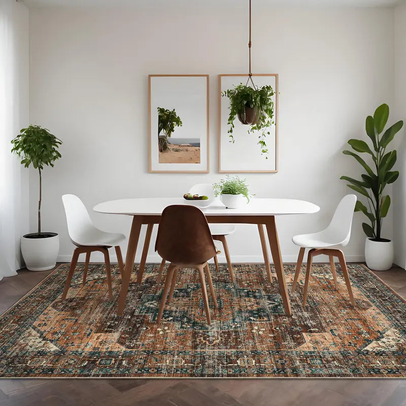 Vintage Style Medallion Area Rug in Rust