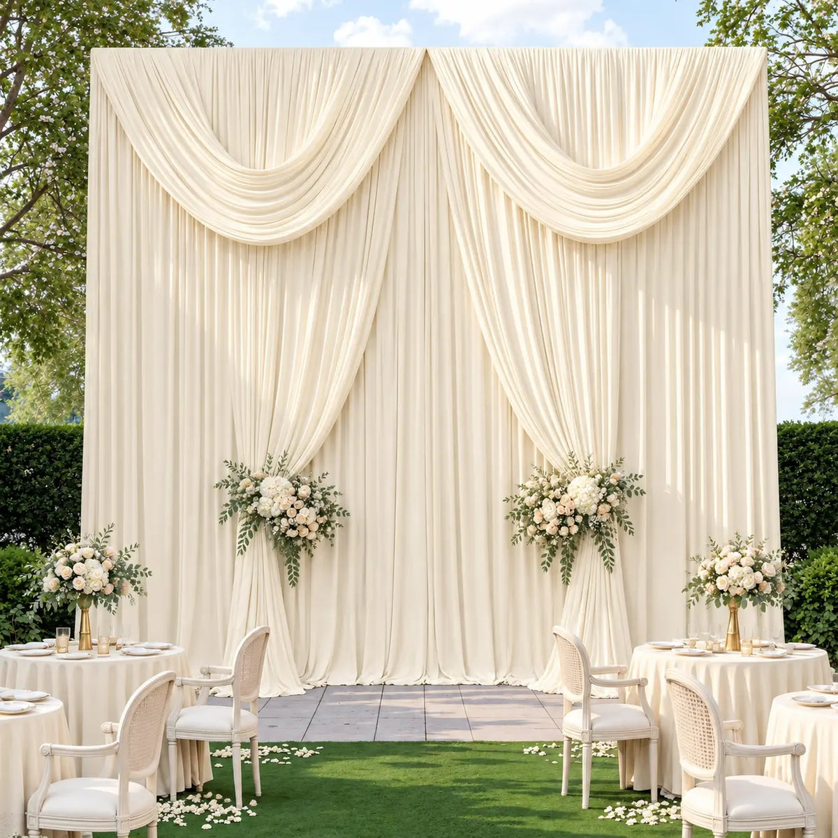 Cream Draped Fabric Photo Backdrop Curtains