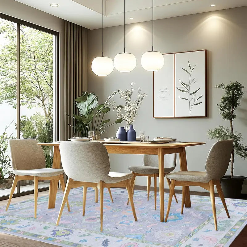 Lavender Floral Area Rug with Pale Border