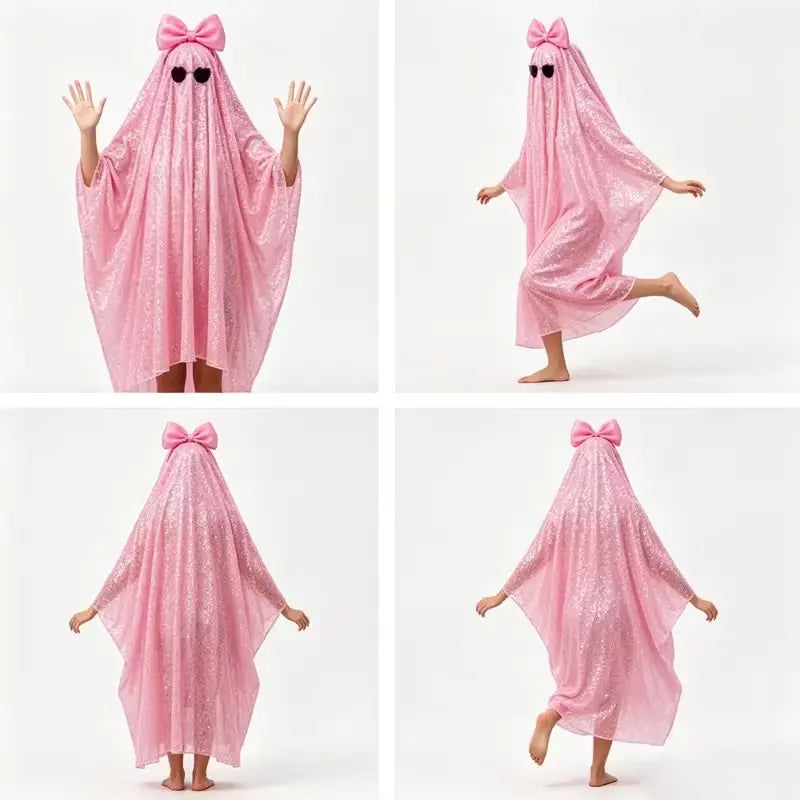 Pink Sequin Hooded Ghost Cape Costume with Bow
