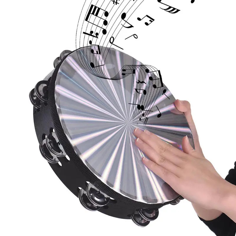 Round Black Wood Tambourine with Metal Jingles