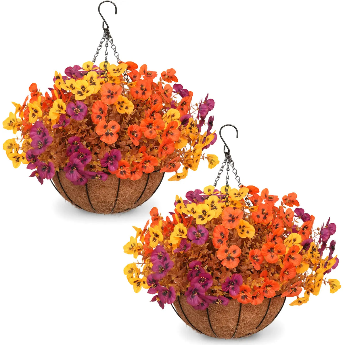 Hanging Coco Liner Baskets With Faux Autumn Flowers