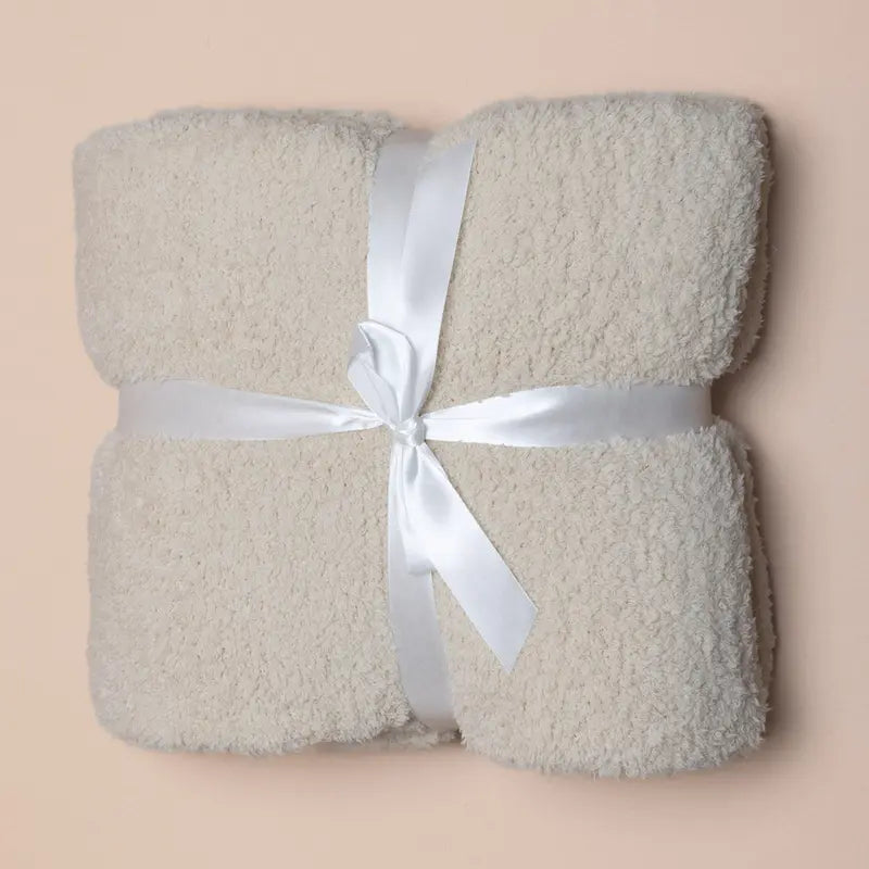 Soft Grey Fluffy Throw Blanket with Ribbon
