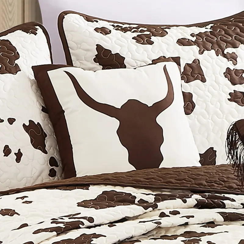 Brown and White Cow Print Quilt Bedding Set