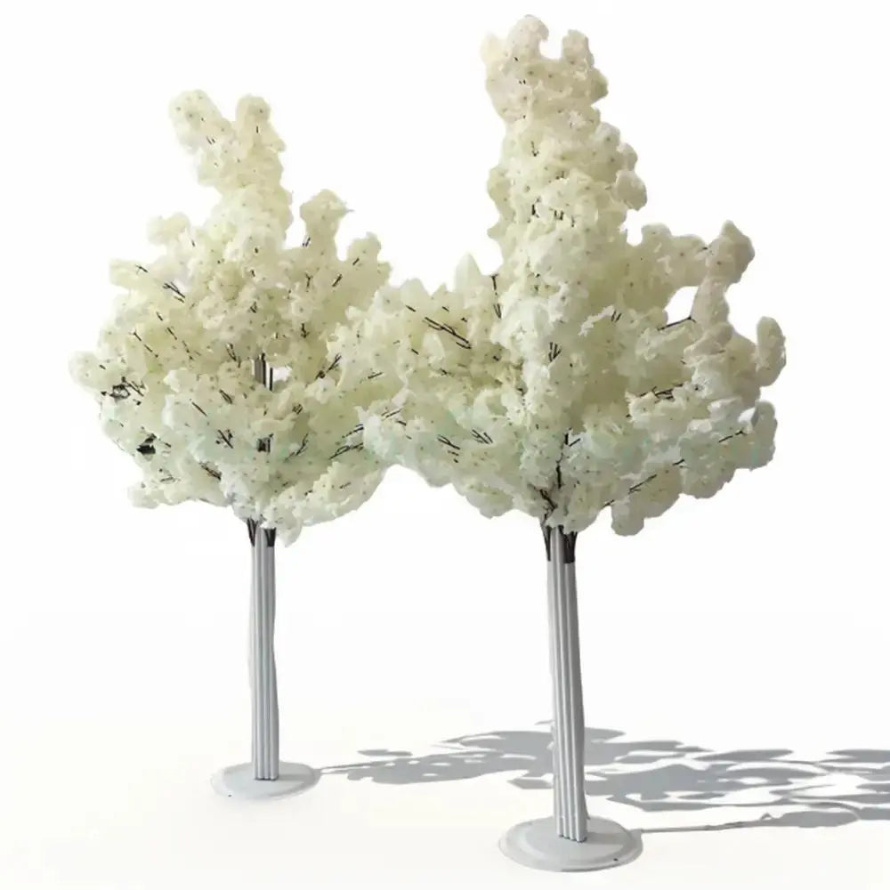 Pair of Tall Cream Blossom Artificial Trees