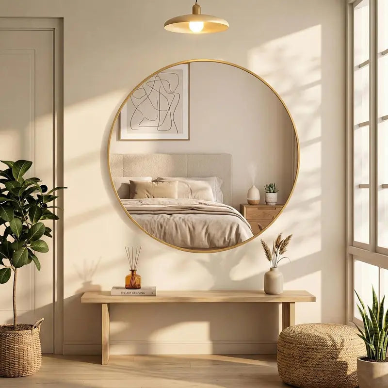 Round Wall Mirror with Thin Black Frame