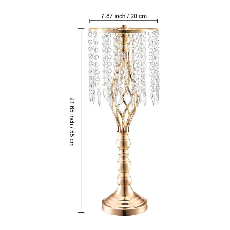 Gold Metal Flower Stands with Hanging Crystal Strands