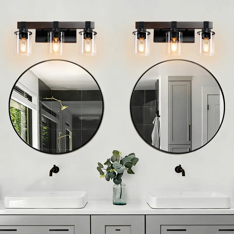 Three-Light Wood and Glass Vanity Wall Sconce