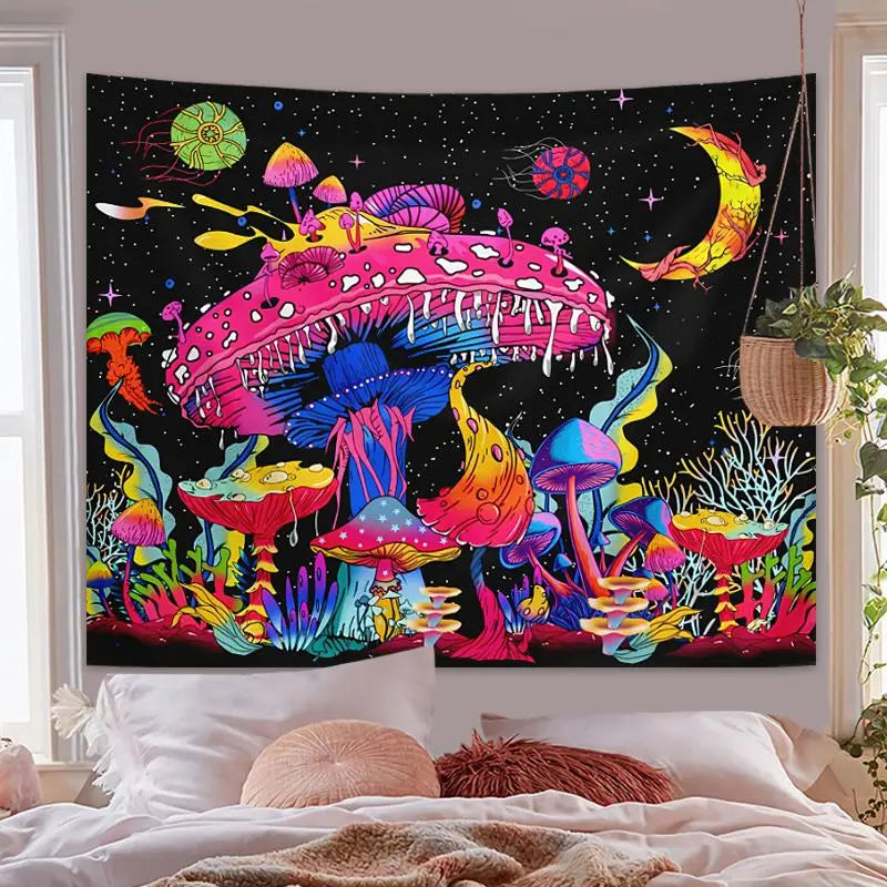 Black Light Mushroom Print Wall Hanging Tapestry