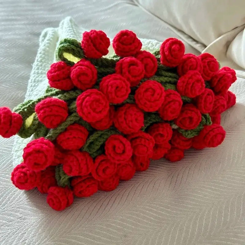 Handmade Red Crochet Rose Bouquet