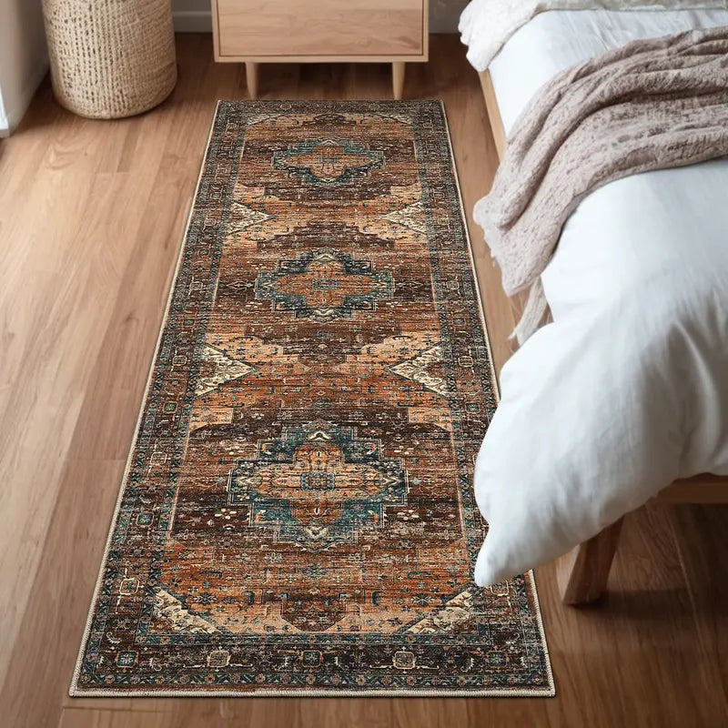 Vintage Style Medallion Area Rug in Rust