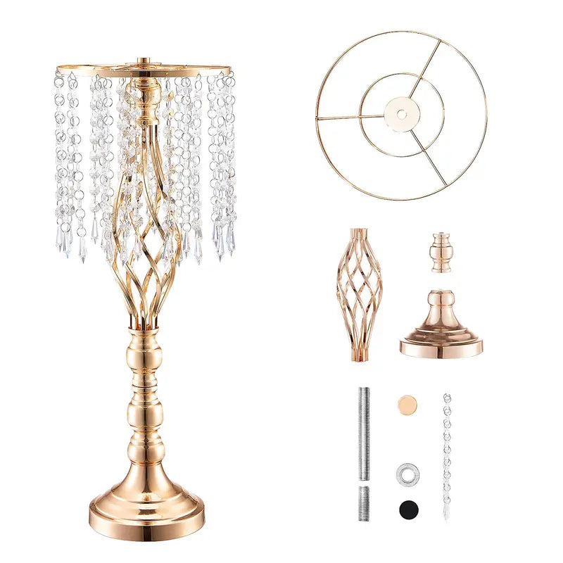 Gold Metal Flower Stands with Hanging Crystal Strands