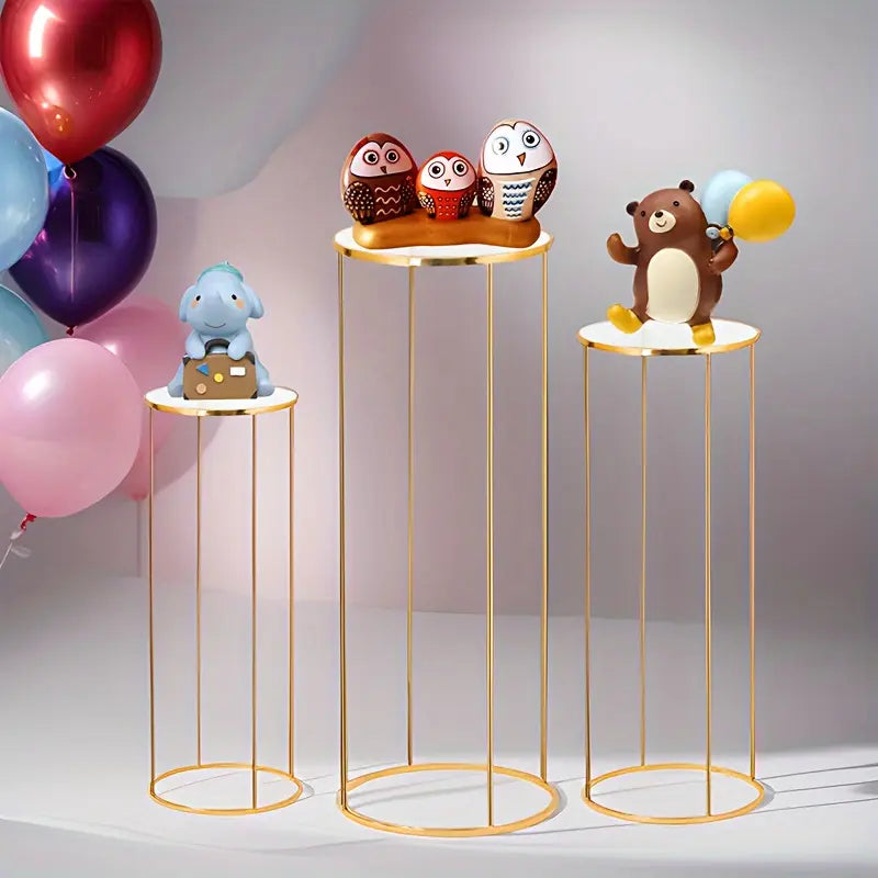 Gold Metal Cylinder Display Stands Set of Three
