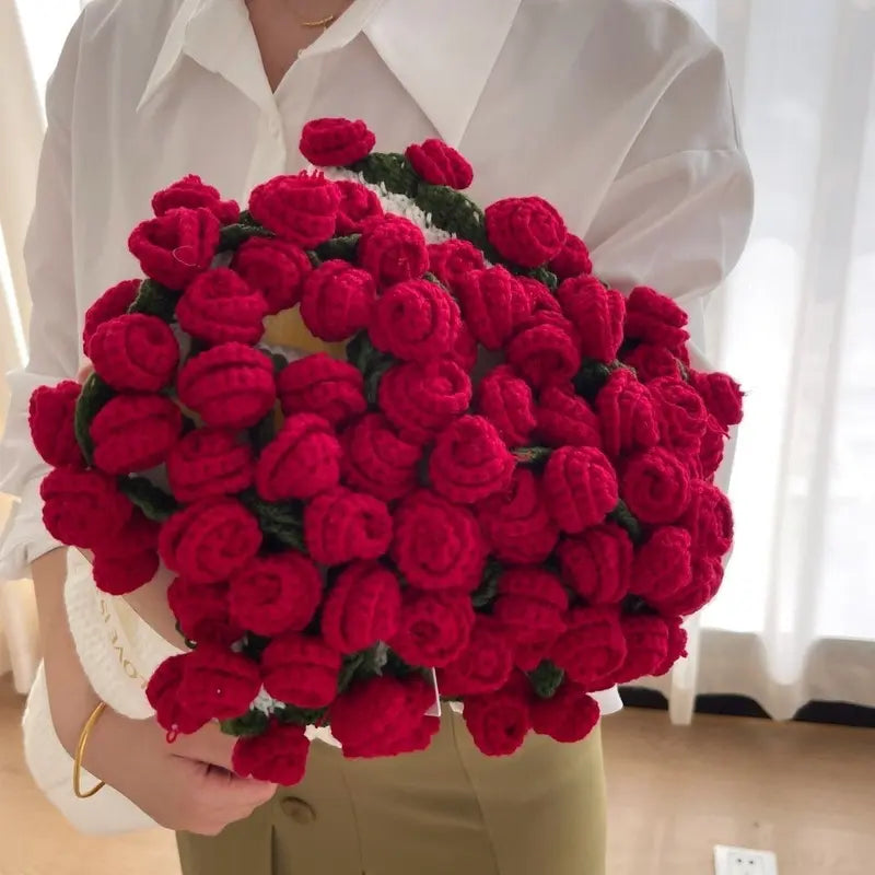 Handmade Red Crochet Rose Bouquet