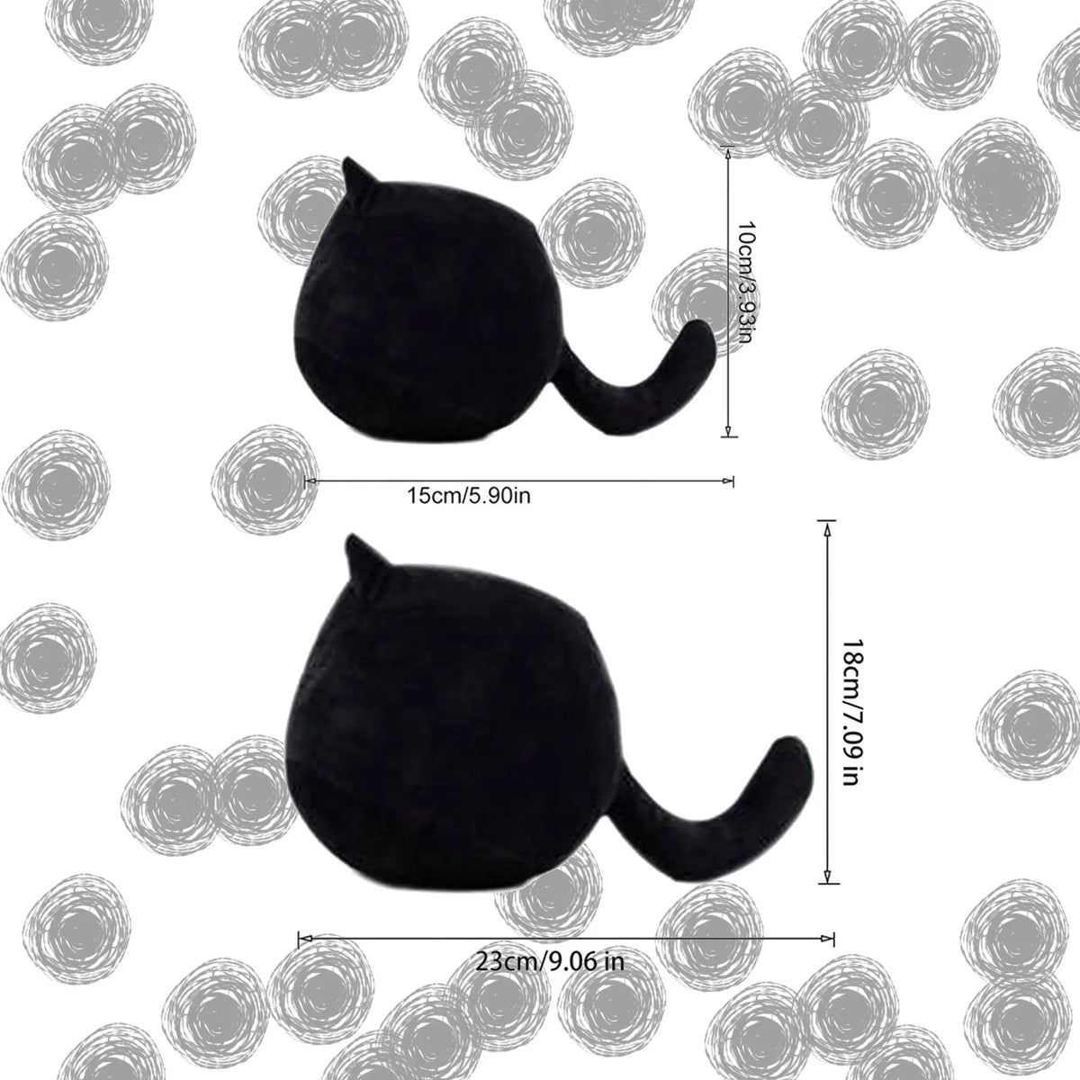 Round Black Cat Plush Pillow Toy