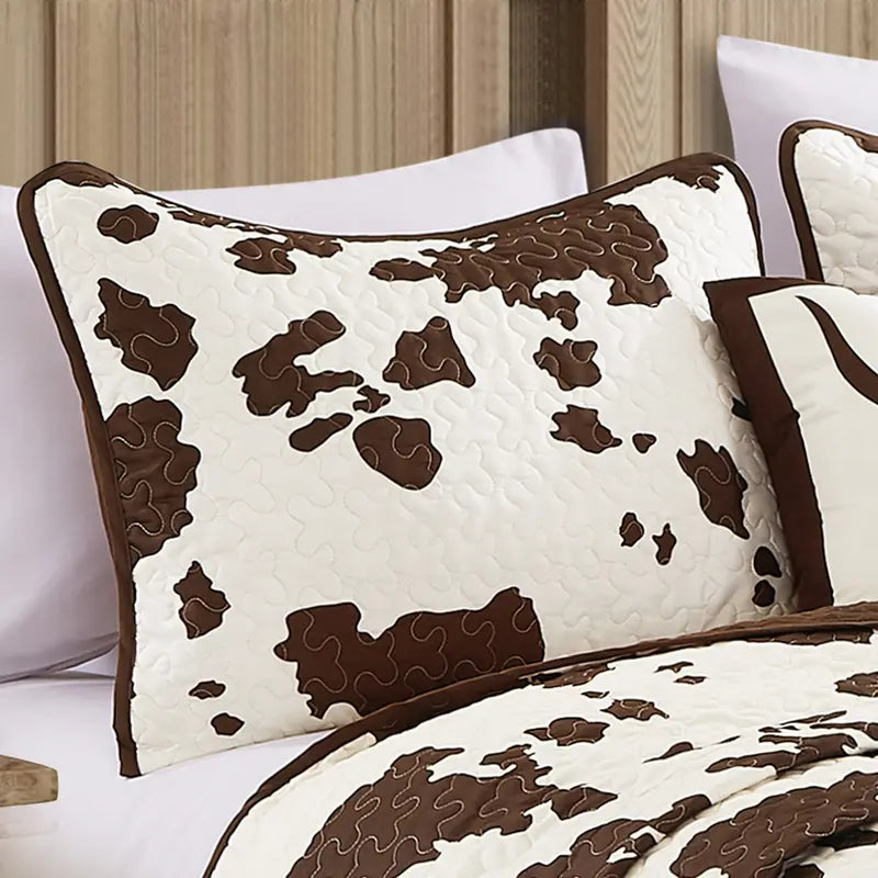 Brown and White Cow Print Quilt Bedding Set