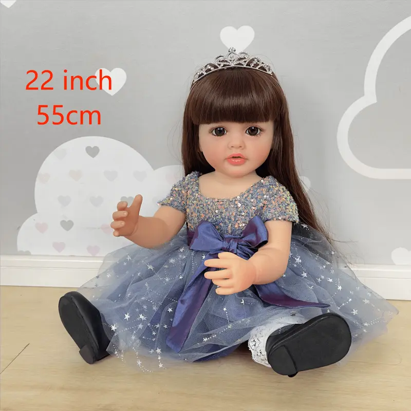Long-Haired Doll in Blue Sequin Tulle Dress