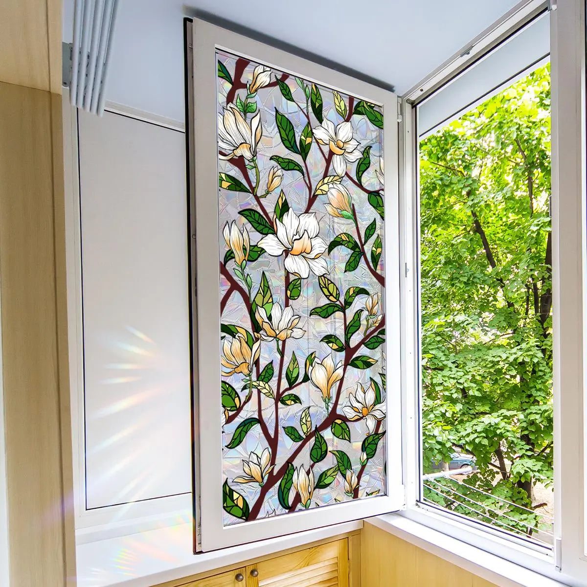 Magnolia Flower Stained Glass Window Film