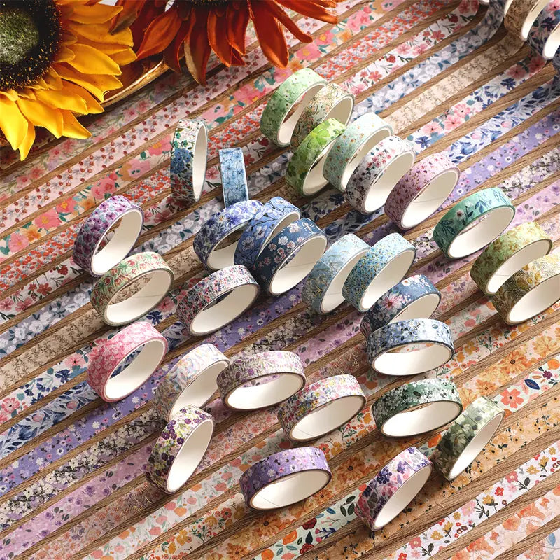 Floral Paper Washi Tape Roll Set in Box