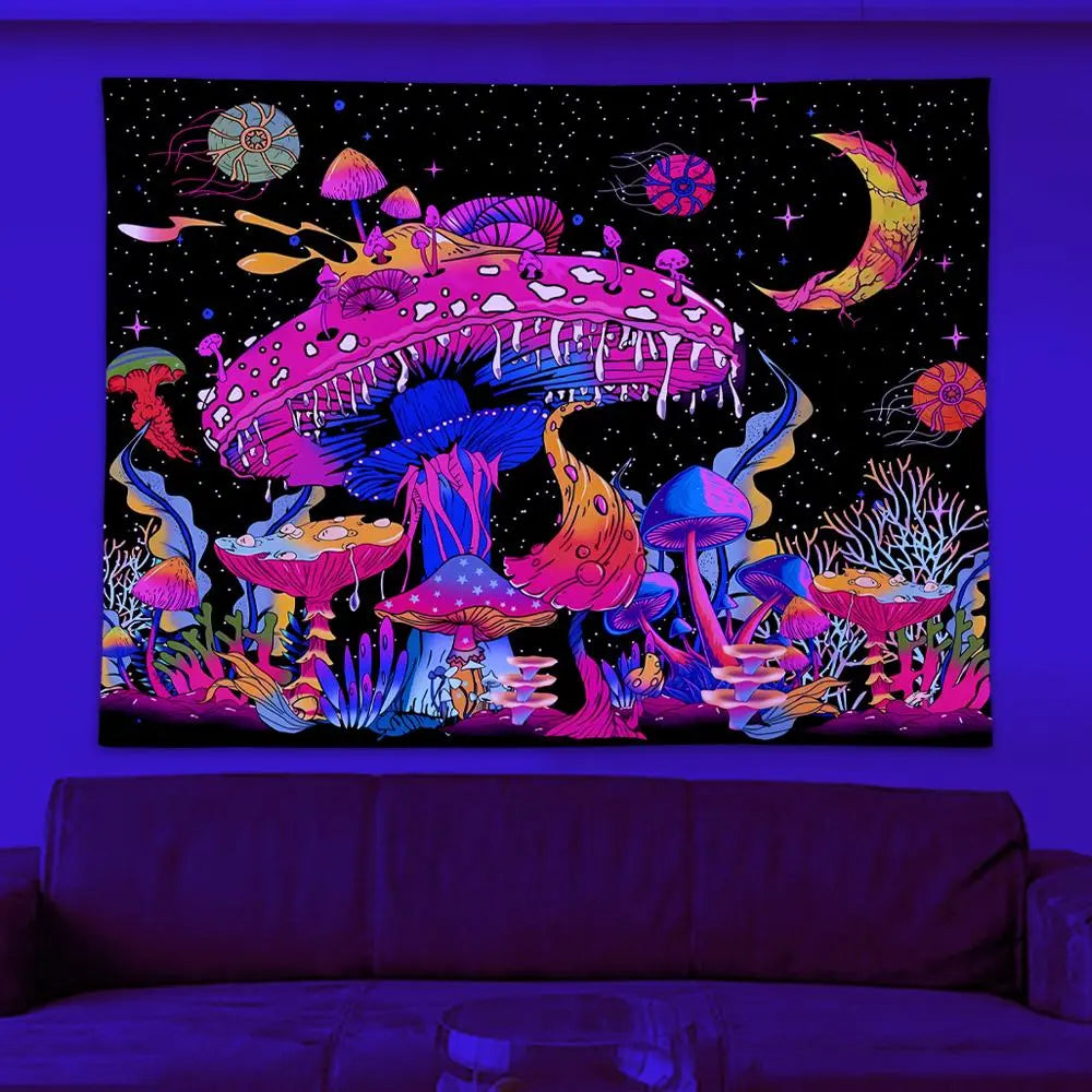 Black Light Mushroom Print Wall Hanging Tapestry