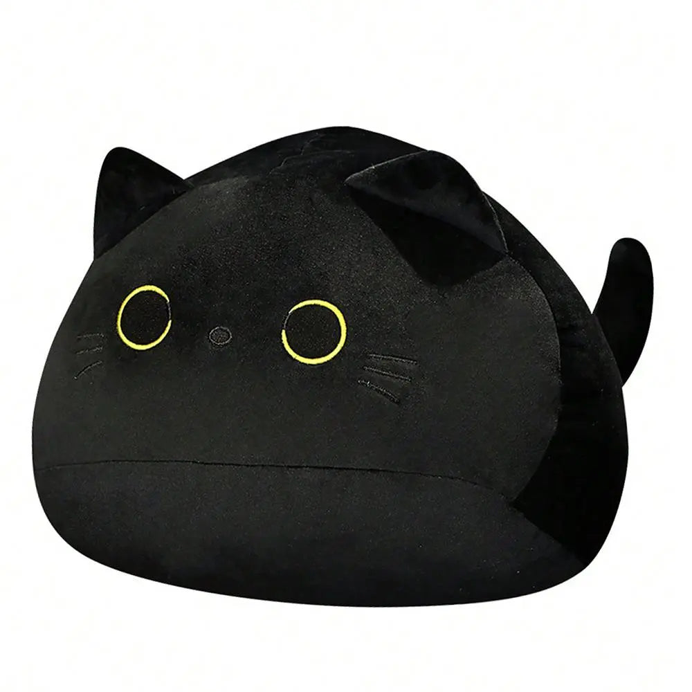 Round Black Cat Plush Pillow Toy