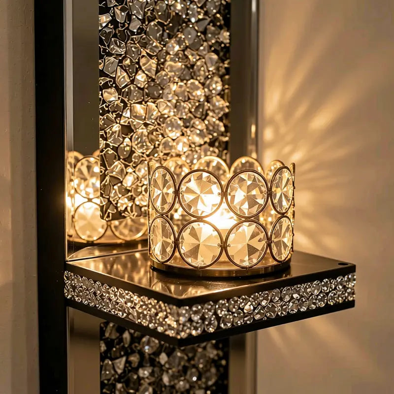 Pair of Crystal Wall Sconces with Candle Shelves
