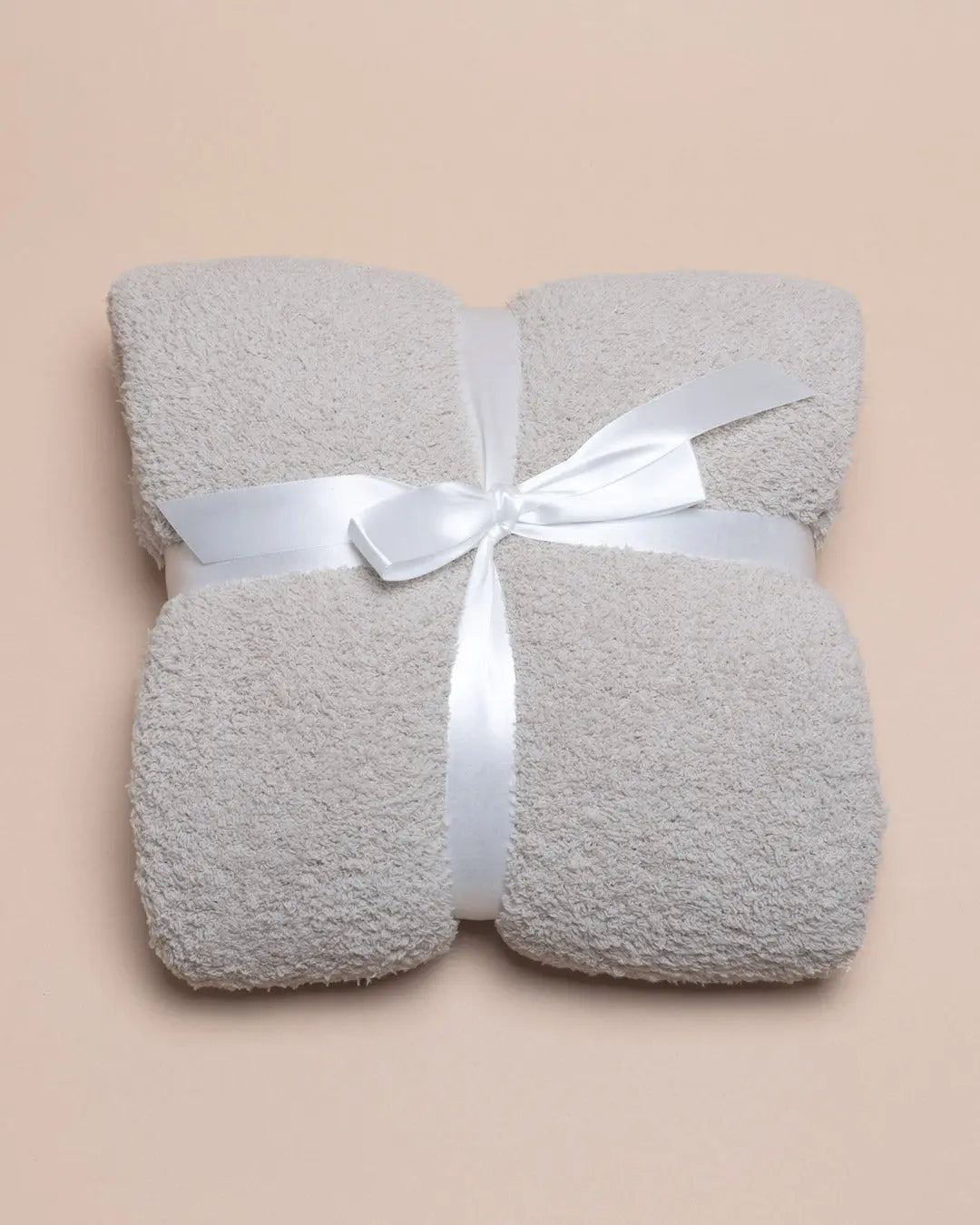 Soft Grey Fluffy Throw Blanket with Ribbon
