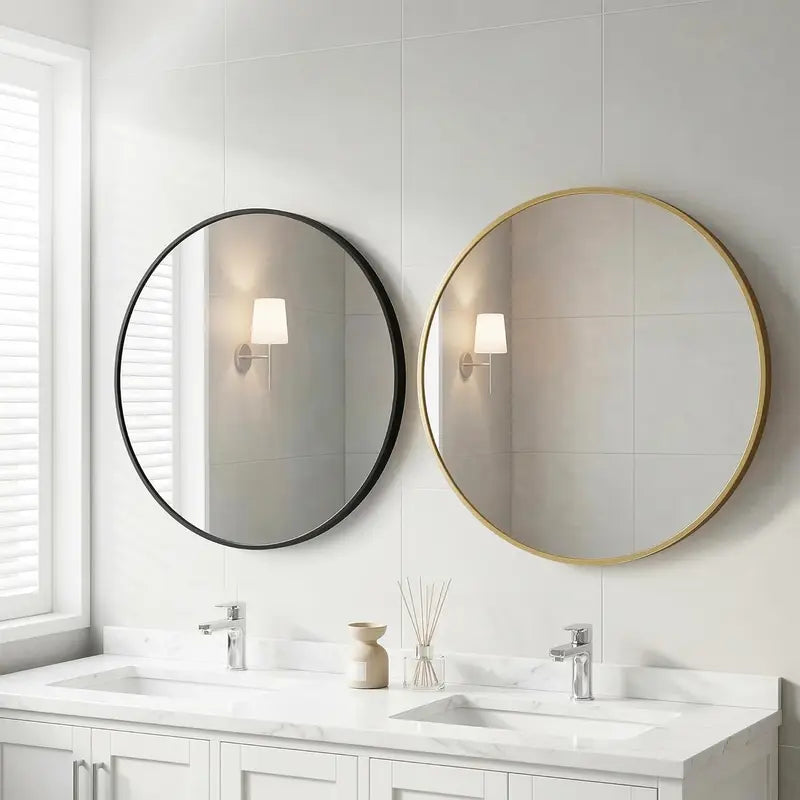 Round Wall Mirror with Thin Black Frame