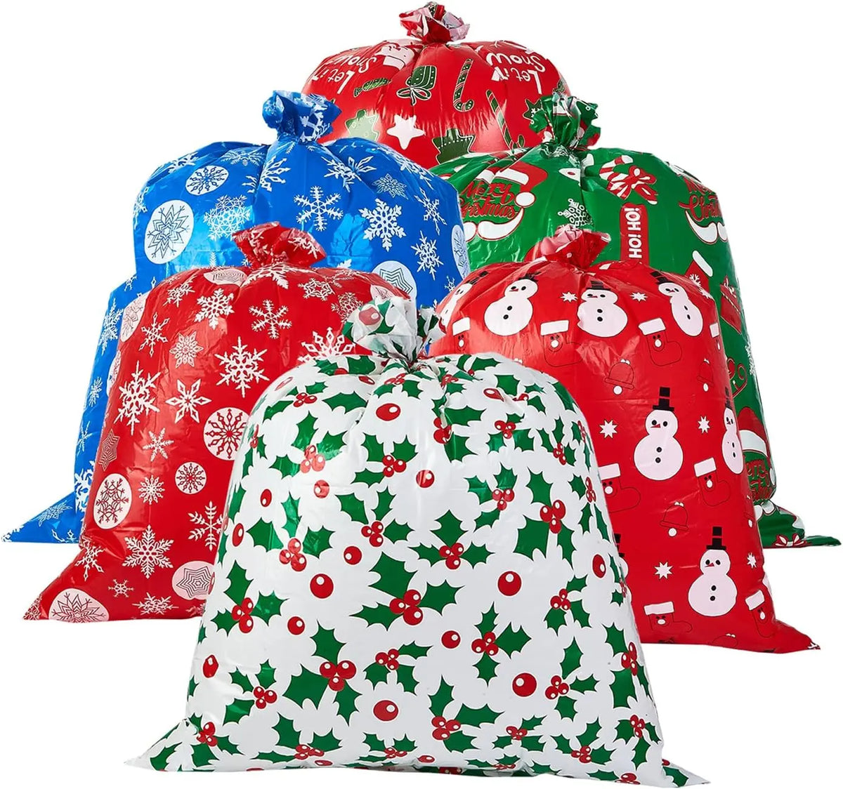 Large Printed Plastic Gift Bags with Tie Tops