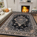 Black Medallion Pattern Area Rug with Border