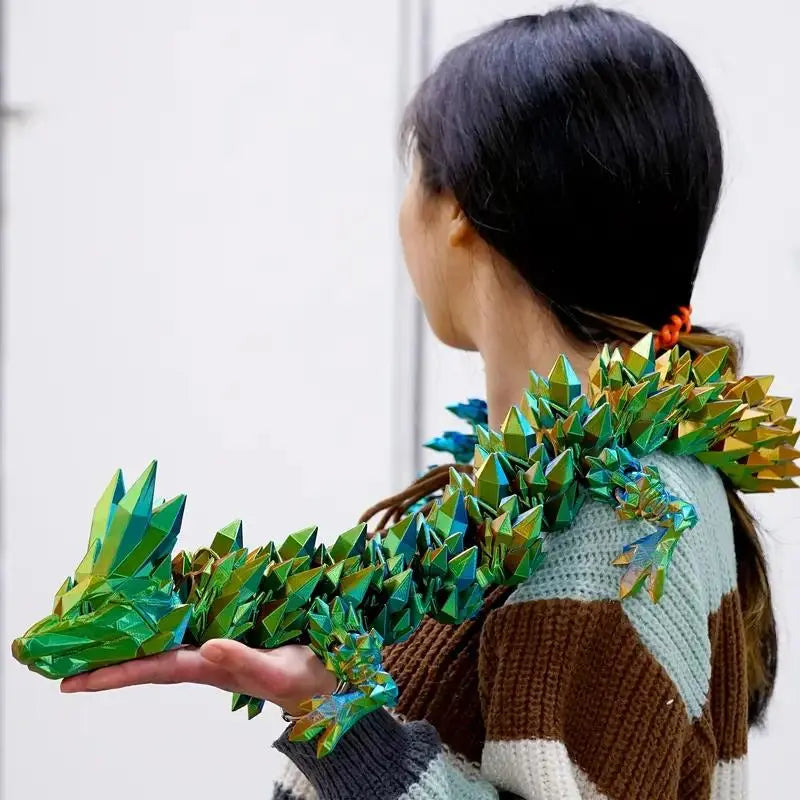 Jointed Green and Gold Crystal-Look Dragon Figure