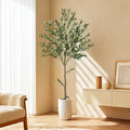 Tall Artificial Olive Tree in White Ribbed Pot